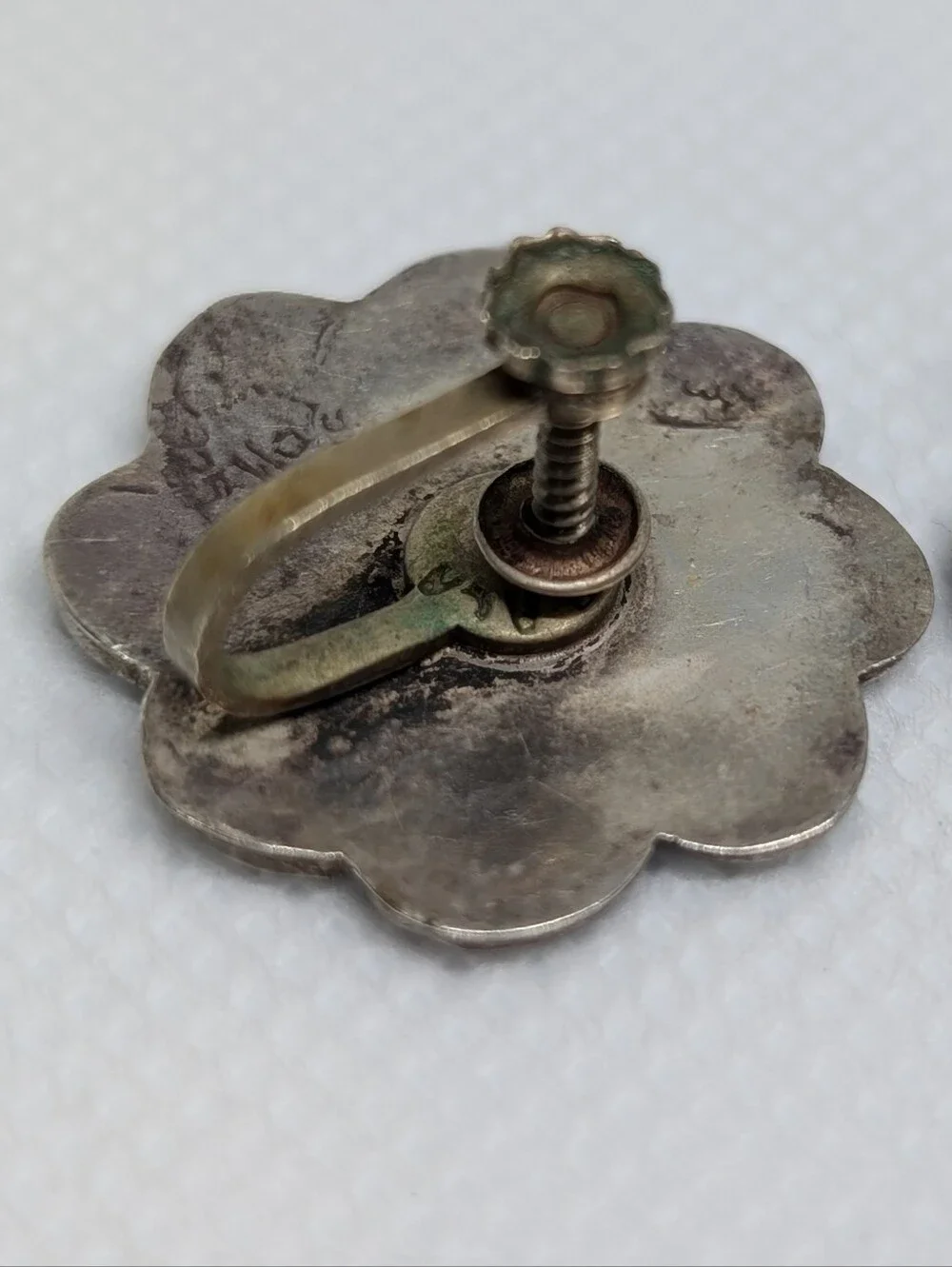 Vintage Alpaca Taxco Iridescent Abalone Sterling Silver Flower Clip-On Earrings